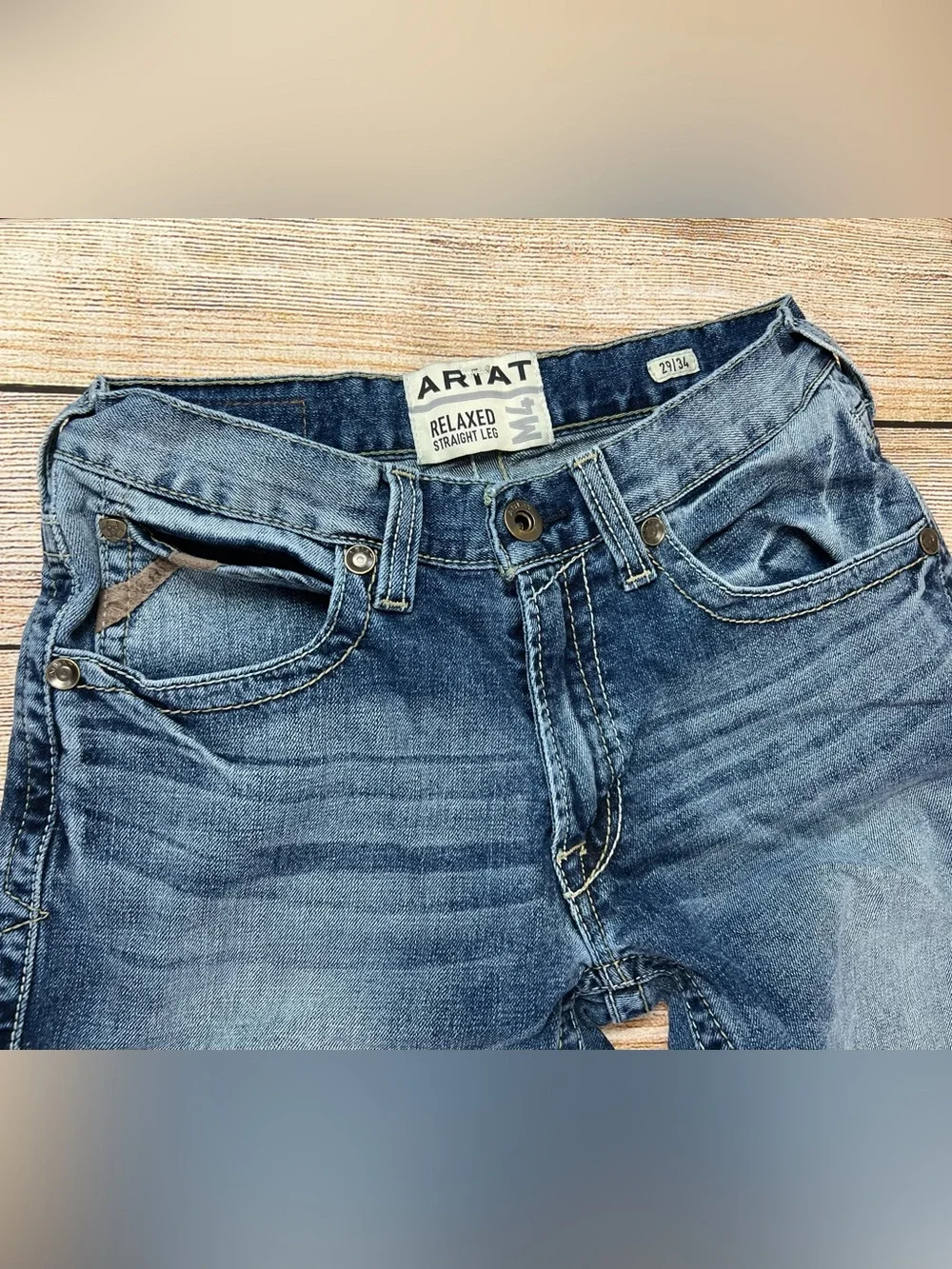 Mens Ariat M4 Relaxed Straight Shoreway Denim Blue Jeans Size 29x34